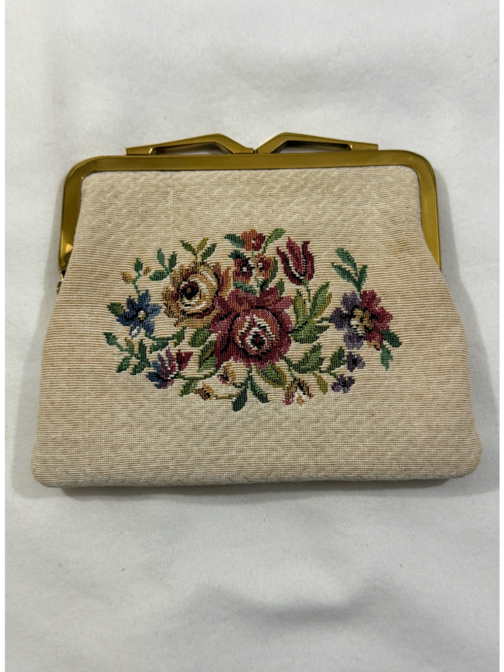 Vintage Neiman Marcus West Germany Floral Tapestry Kiss Lock Coin Purse